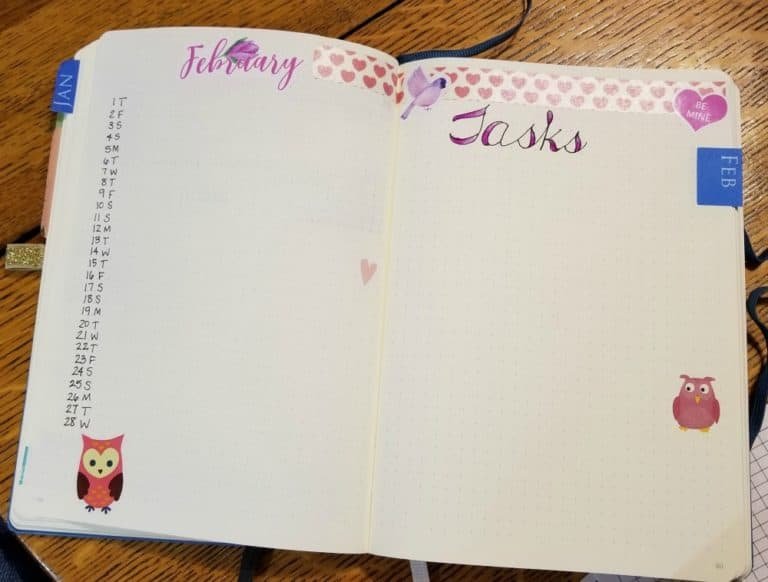 February monthly spread in my Bullet Journal - Redhead Paper