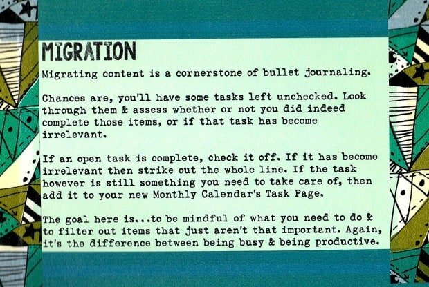 Text from the official Bullet Journal website explaining how to migrate a goal