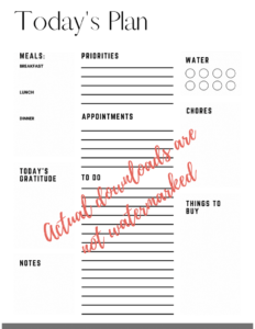 Free printable download for Today's Plan