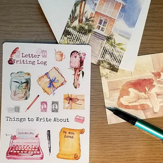 Stickers with mailboxes and letters designed for InCoWriMo. Stickers are a huge part of Redhead Paper's story.